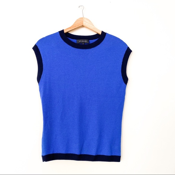 St. John Sweaters - St. John Blue Black Wool Sleeveless Knit Top P/XS